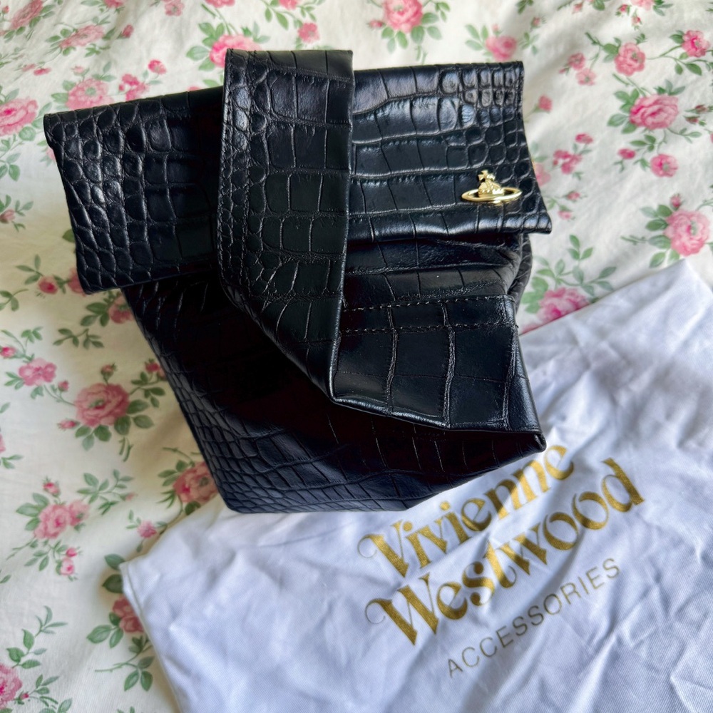 Vivienne Westwood Black Croc Embossed Clutch